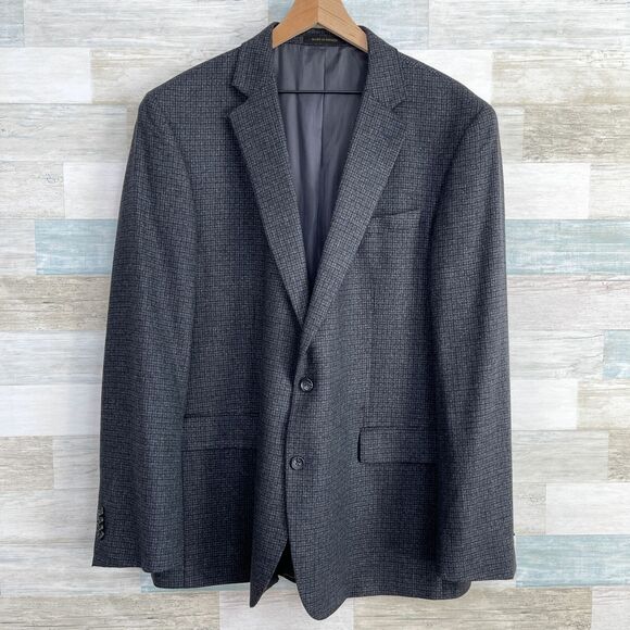 Jos A Bank Reserve Tollegno 1900 Sport Coat Gray Micro Windowpane Tweed Mens 46L - Picture 1 of 10